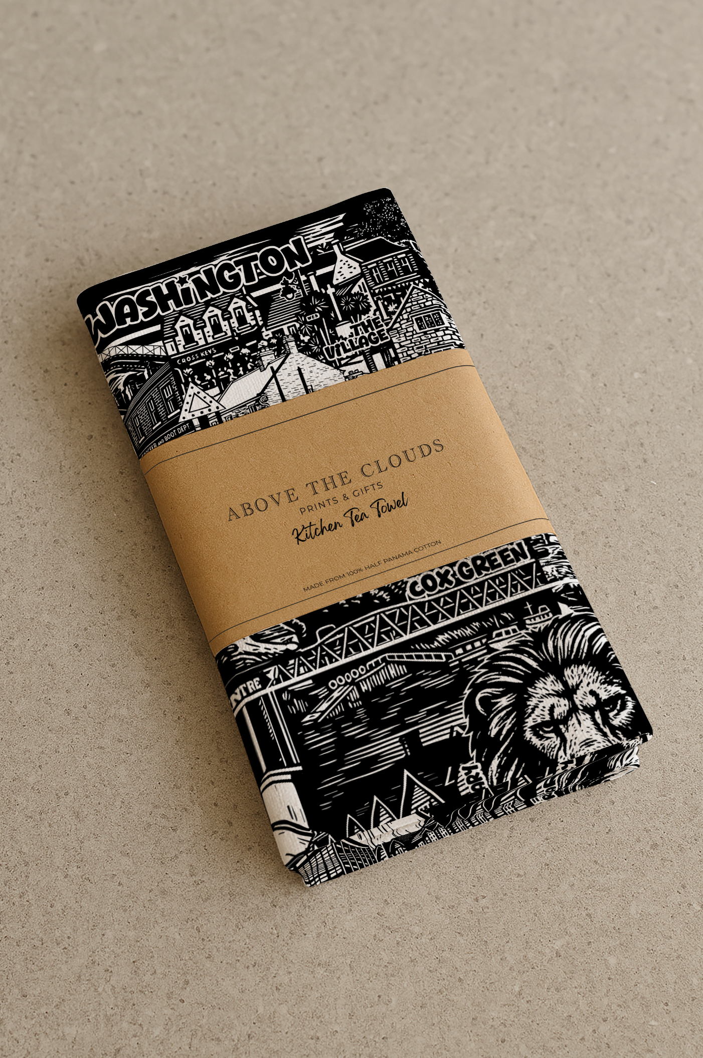 Black and white kitchen tea towel