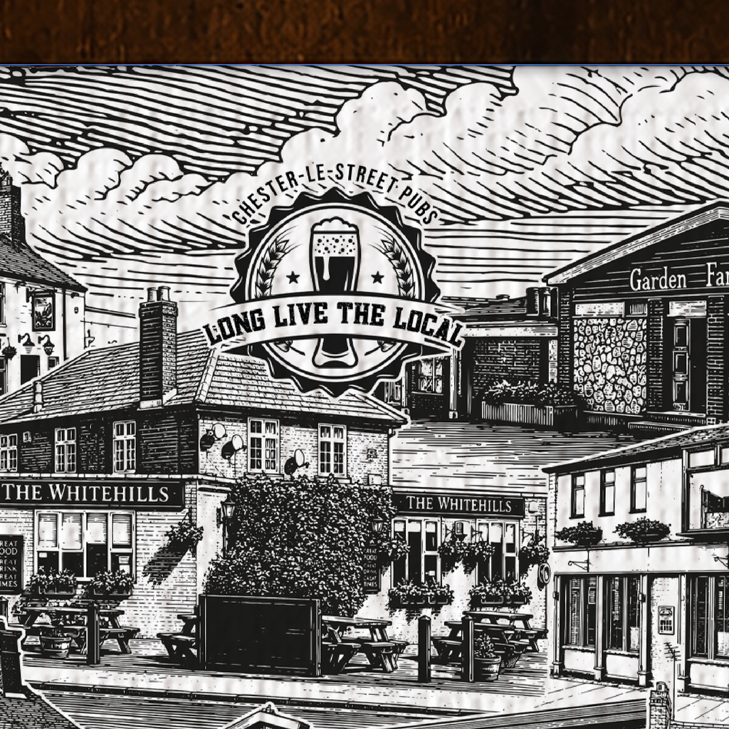 Illustration of a town square with buildings and a central sign reading 'Long Live the Local'.
