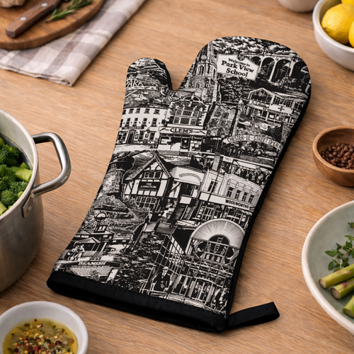Black and white illustrated oven glove
